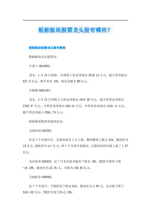 船舶板块股票龙头股有哪些？