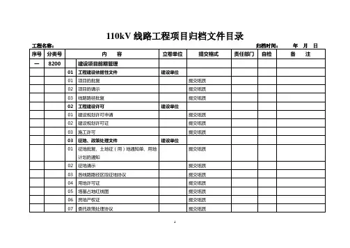 110kV线路工程项目归档文件目录