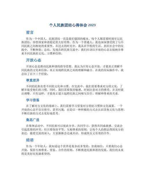 个人民族团结心得体会2023