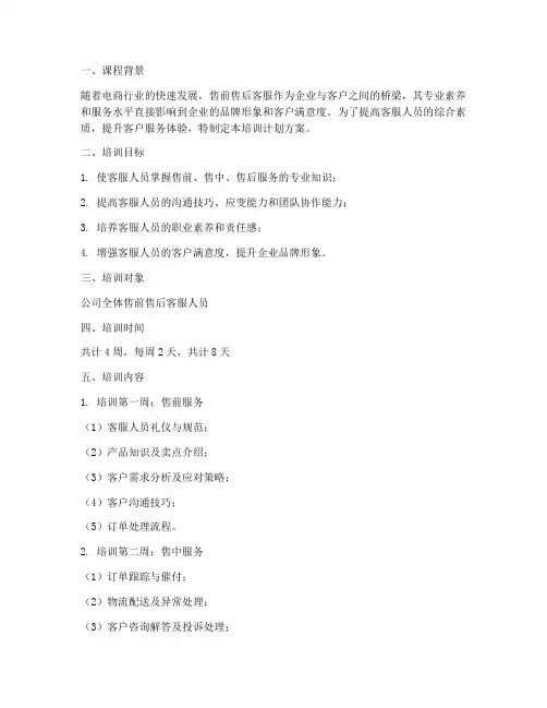 售前售后客服培训计划方案课程