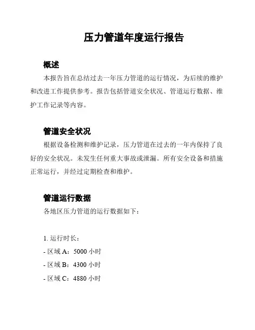 压力管道年度运行报告