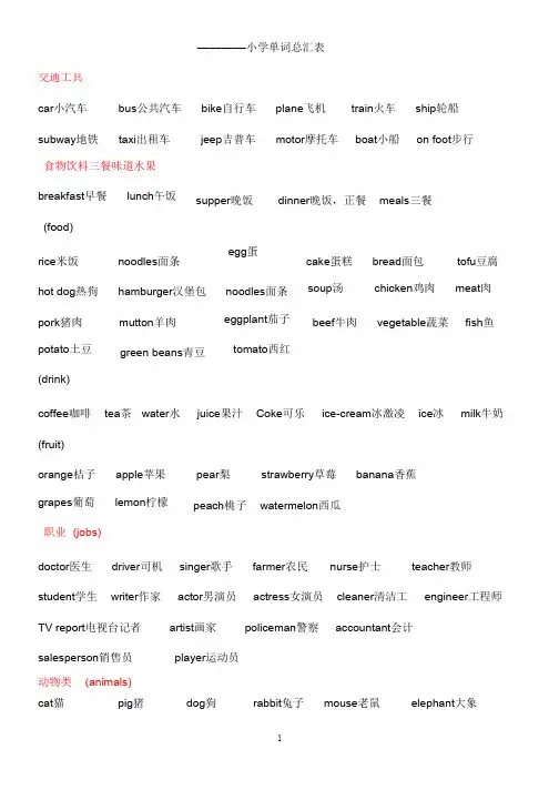 小学英语单词分类汇总