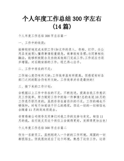 个人年度工作总结300字左右(14篇) 