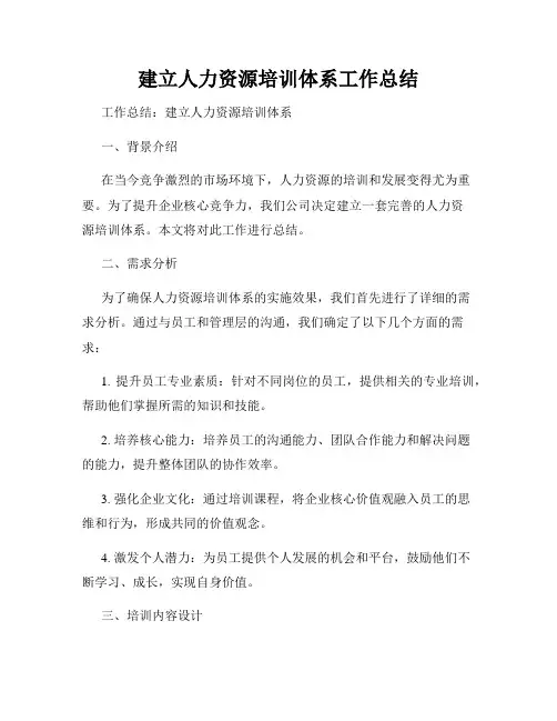 建立人力资源培训体系工作总结