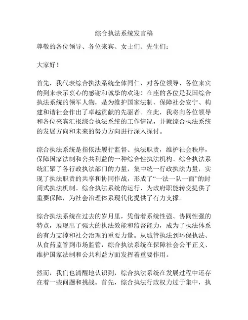 综合执法系统发言稿