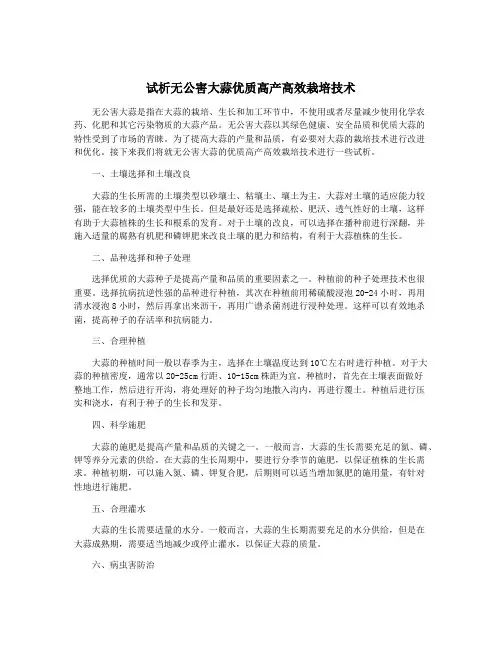 试析无公害大蒜优质高产高效栽培技术
