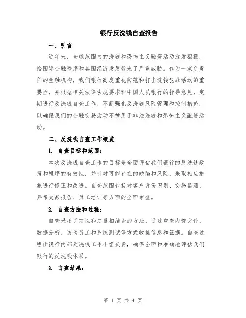银行反洗钱自查报告