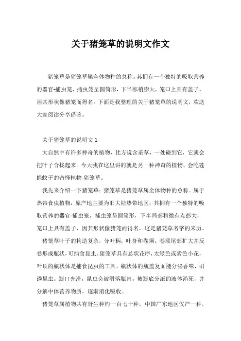 (说明文)关于猪笼草的说明文作文