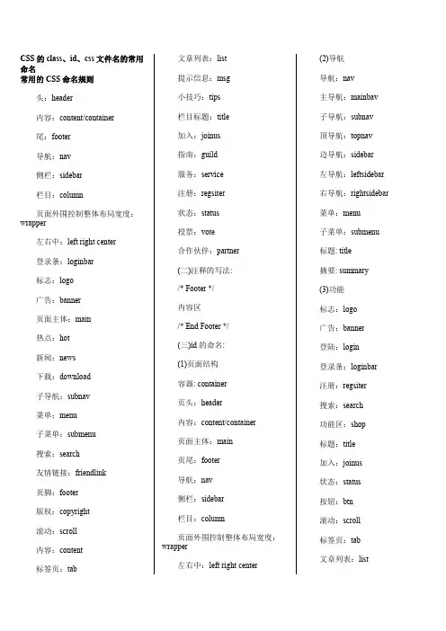 史上最全的css常用class名