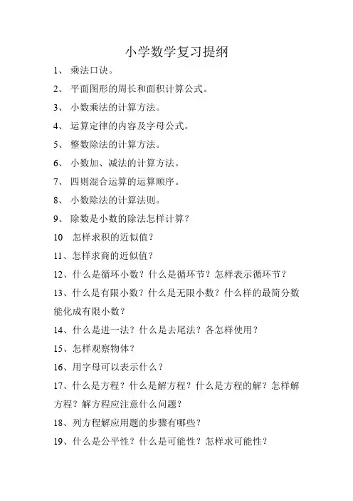 小学数学复习提纲