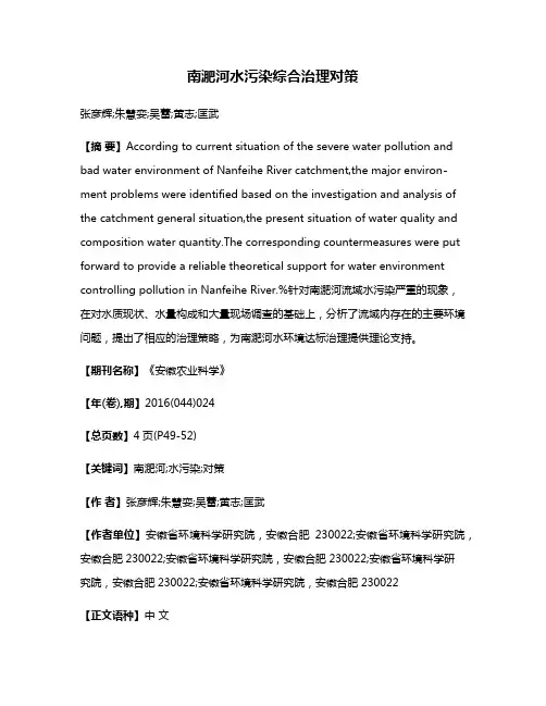 南淝河水污染综合治理对策