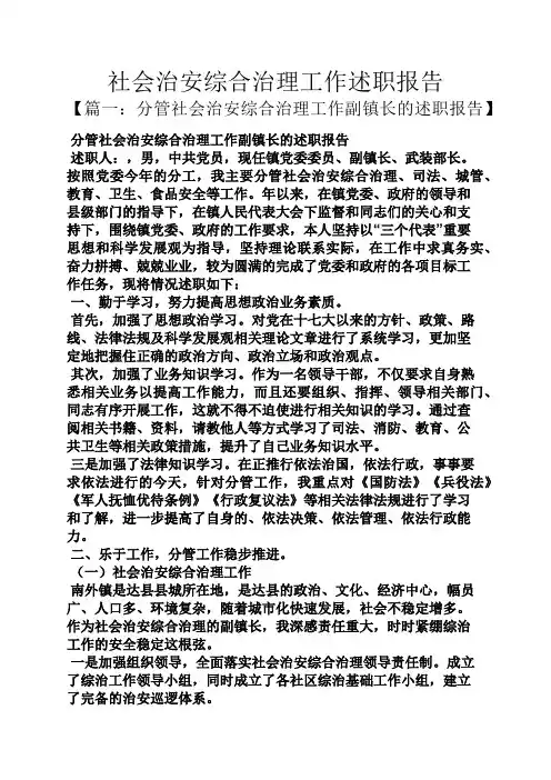 社会治安综合治理工作述职报告
