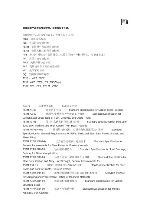 美国钢铁产品的标准比较多