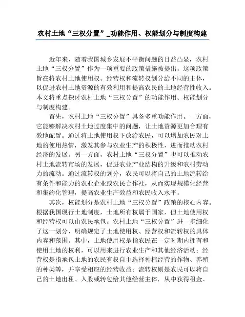 农村土地“三权分置”_功能作用、权能划分与制度构建