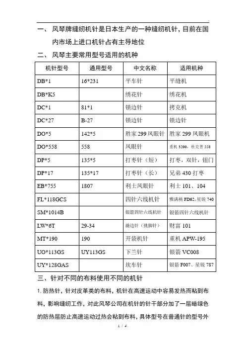 风琴牌缝纫机针是日本生产的一种缝纫机针,目前在国内市场上进口机针占有主导地位