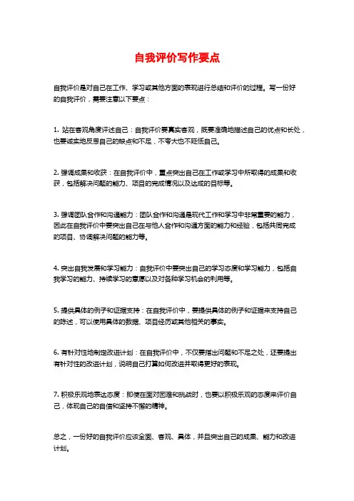自我评价写作要点