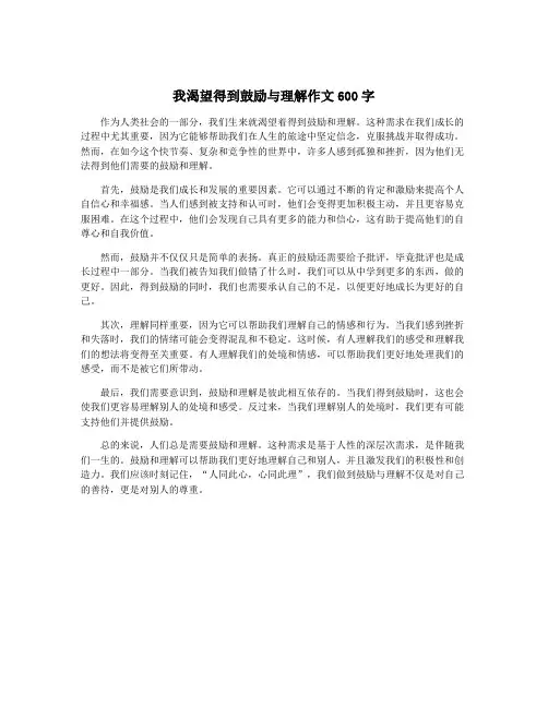我渴望得到鼓励与理解作文600字