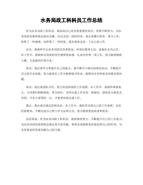 水务局政工科科员工作总结