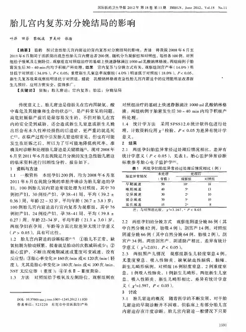 胎儿宫内复苏对分娩结局的影响
