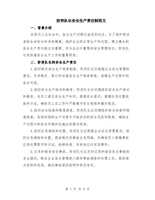 防突队长安全生产责任制范文（二篇）
