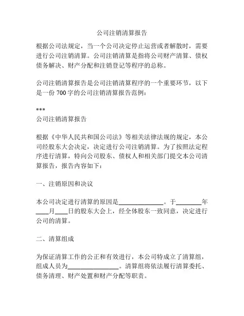 公司注销清算报告