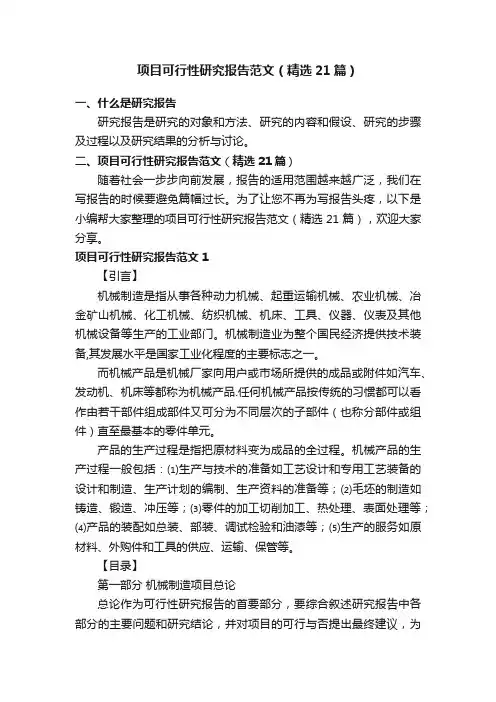 项目可行性研究报告范文（精选21篇）