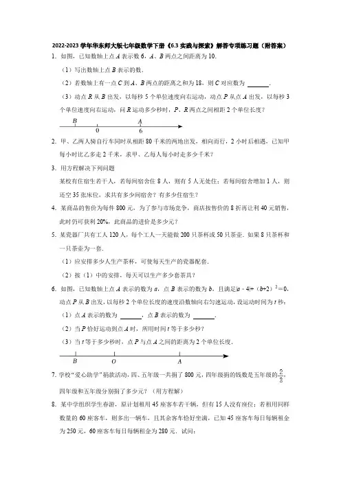 2022-2023学年华东师大版七年级数学下册《6-3实践与探索》解答专项练习题(附答案)