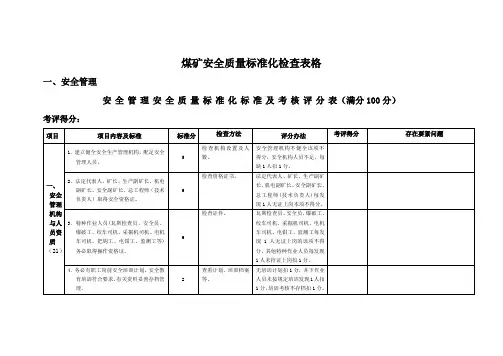 煤矿安全质量标准化检查表格