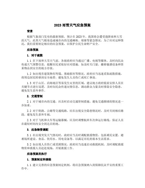 2023雨雪天气应急预案