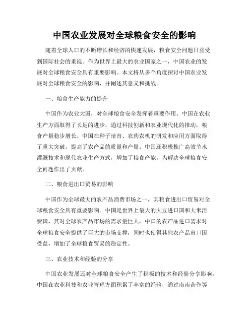 中国农业发展对全球粮食安全的影响