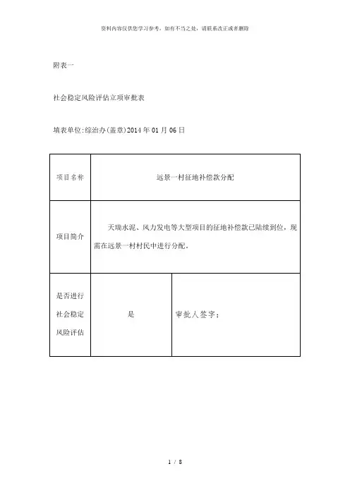 【精品】社会稳定风险评估表格范本