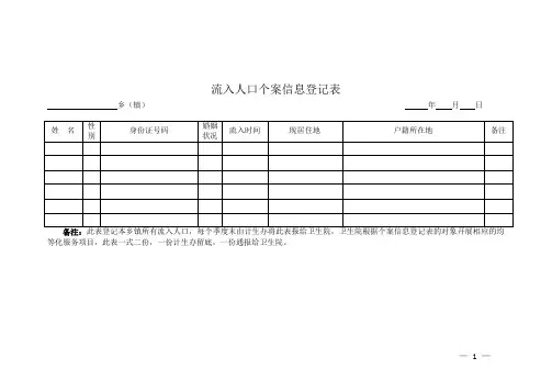 流入人口个案信息登记表