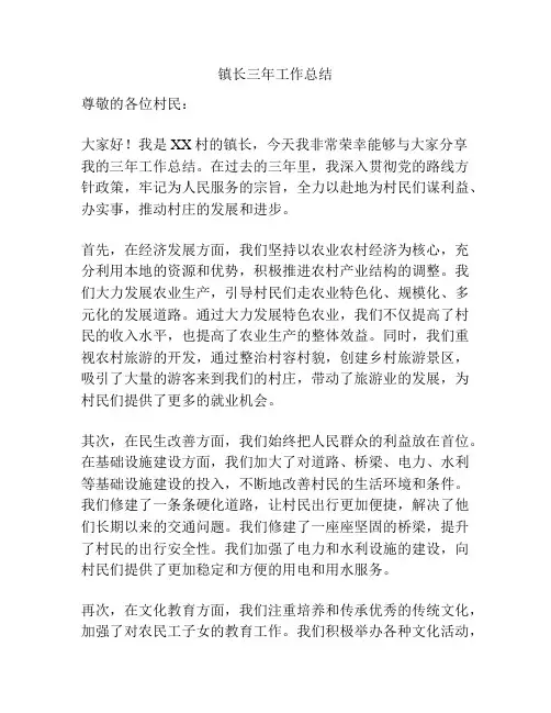 镇长三年工作总结