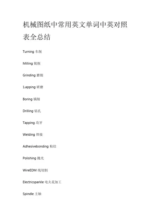 机械图纸中常用英文单词中英对照表全总结