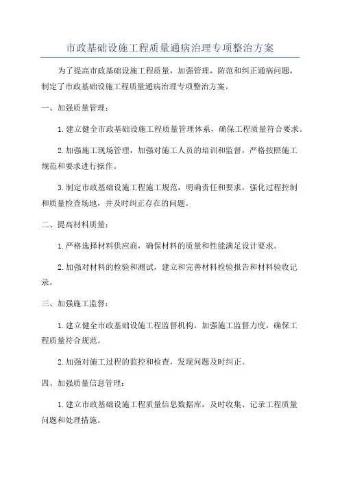 市政基础设施工程质量通病治理专项整治方案