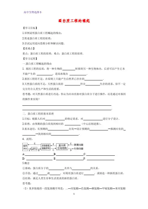 高中生物选修3优质学案8：1.4  蛋白质工程的崛起
