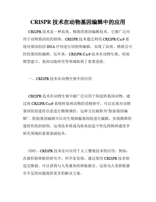 CRISPR技术在动物基因编辑中的应用