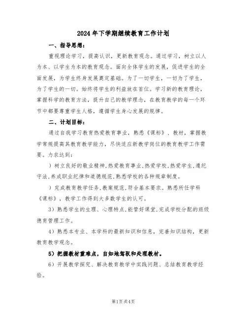 2024年下学期继续教育工作计划(二篇)