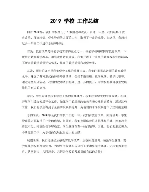 2019 学校 工作总结