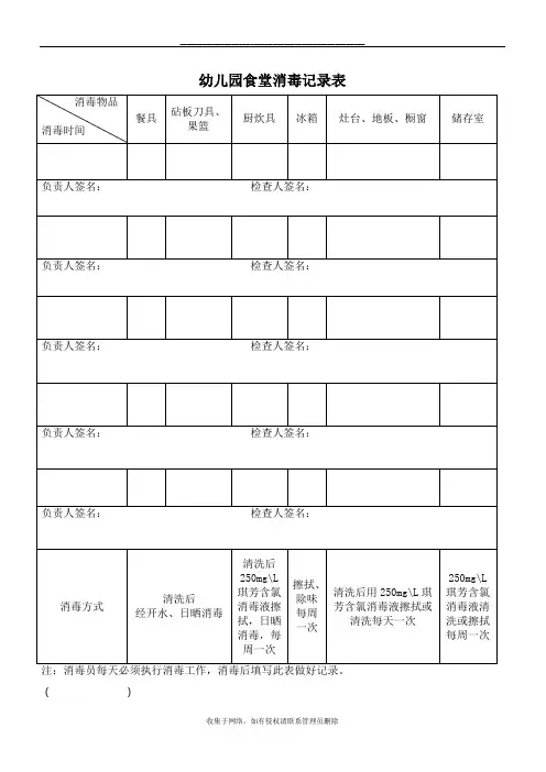 最新幼儿园食堂消毒记录表