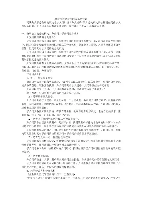 总公司和分公司的关系是什么