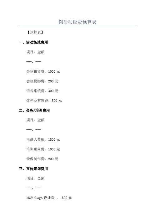 例活动经费预算表