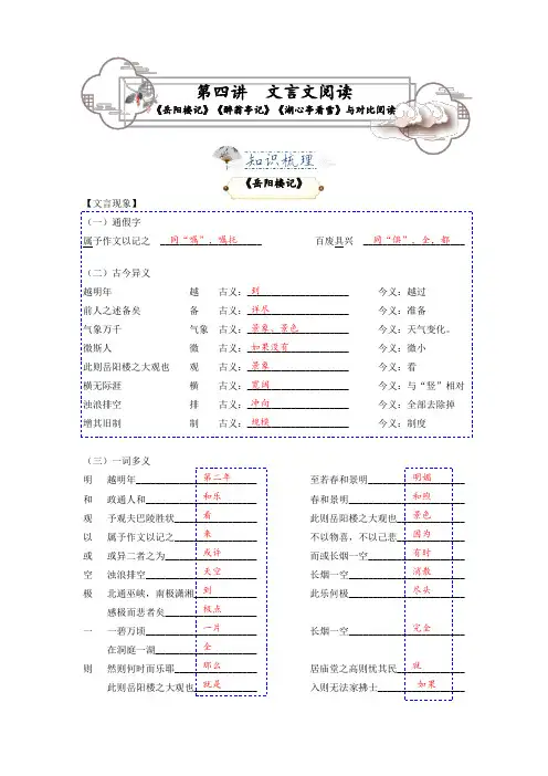 《岳阳楼记》《醉翁亭记》《湖心亭看雪》与对比阅读