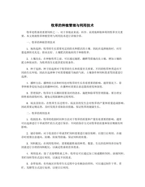牧草的种植管理与利用技术