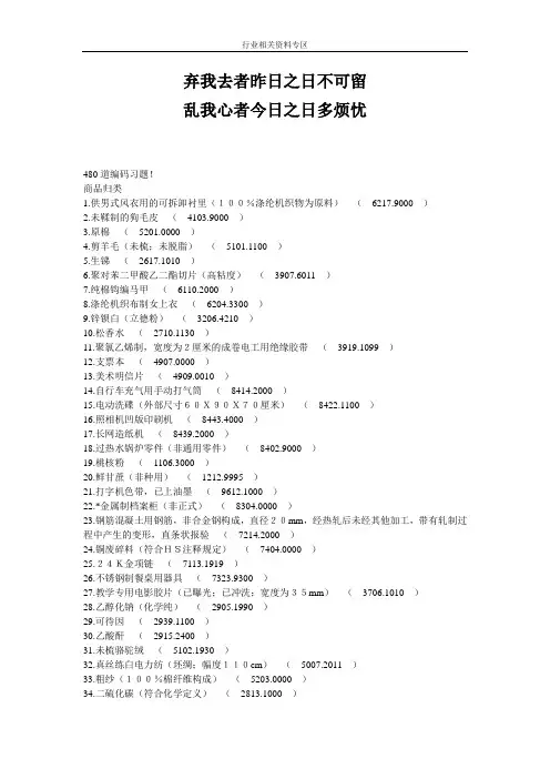 专业_报关员考试480道编码习题_经典
