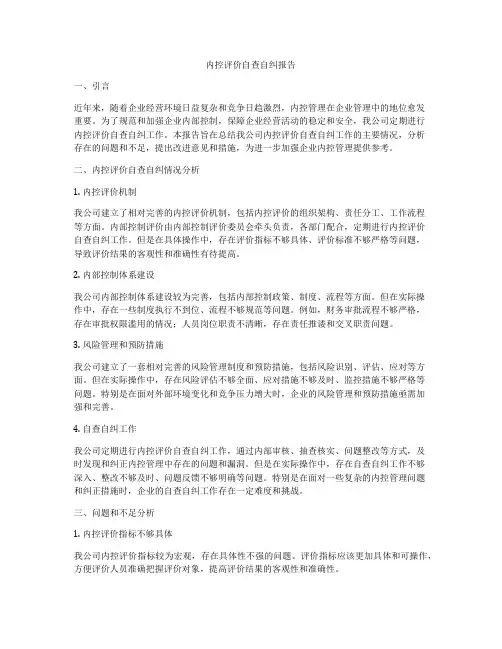 内控评价自查自纠报告