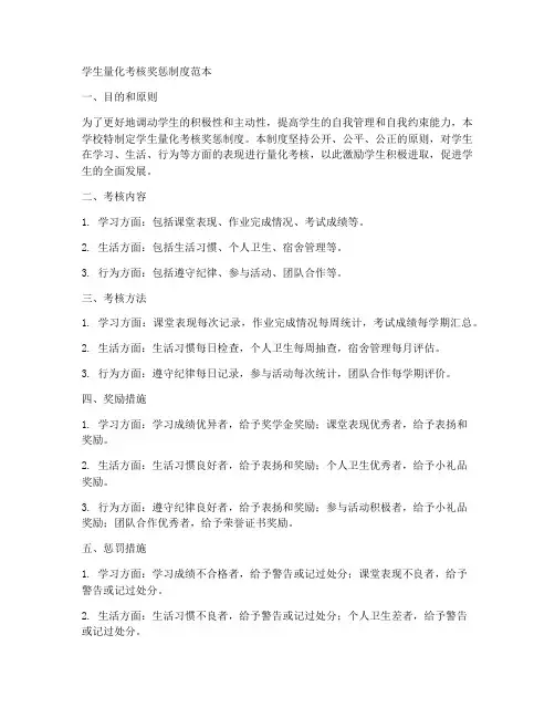 学生量化考核奖惩制度范本