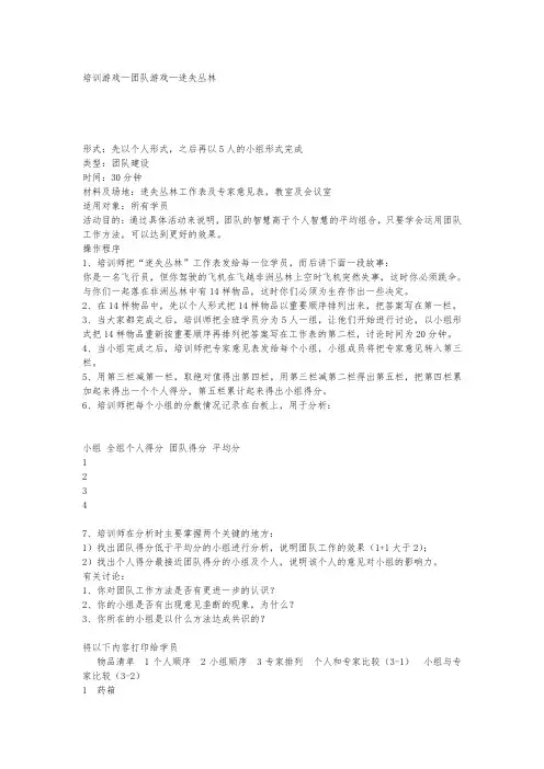 培训游戏—团队游戏—迷失丛林