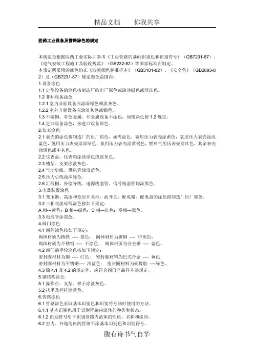 医药工业设备及管路涂色的规定