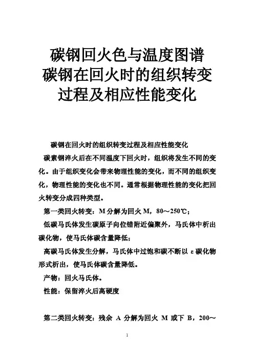 碳钢回火色与温度图谱碳钢在回火时的组织转变过程及相应性能变化